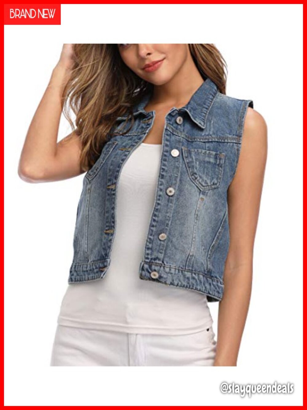 Womens Denim Vest Cropped Distressed Sleeveless Jean Jacket
